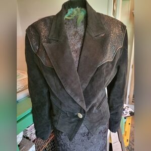 Vintage black leather suede western jacket frontier collection